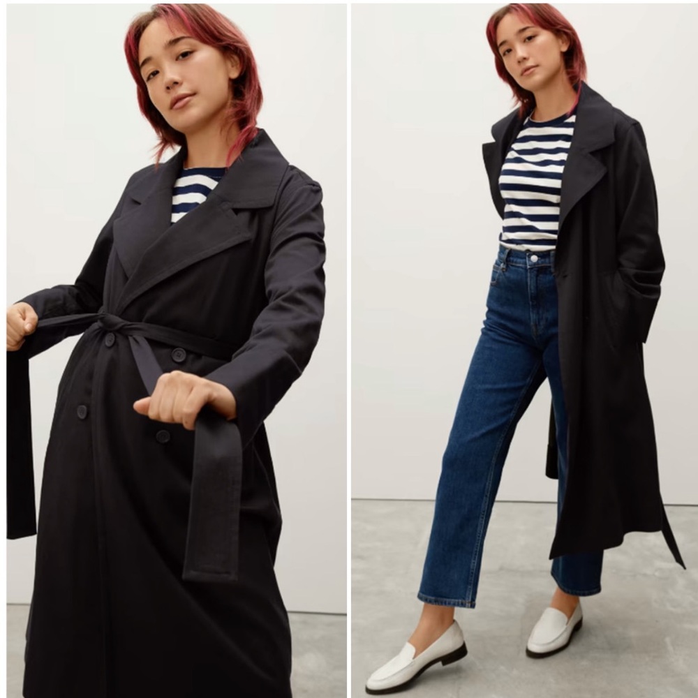 EVERLANE The Drape Trench Coat in Black Double
Breasted Long Length Small NWOT